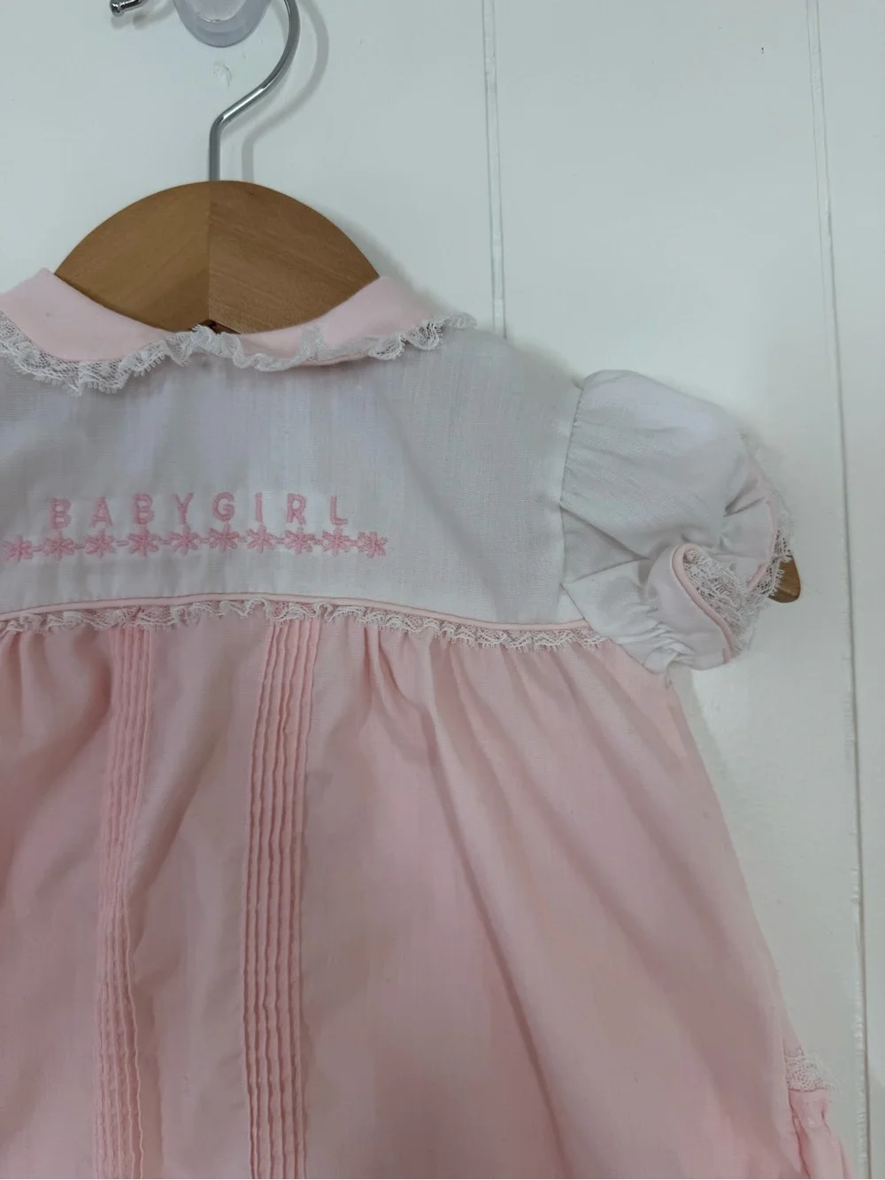 Toddle Tyke Vintage Embroidered “Babygirl” Pink Bubble Romper